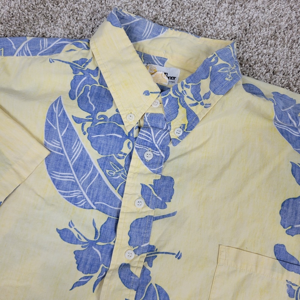 Reyn Spooner Mens 2XL Yellow Blue AOP Floral Popover Button Down Short Sleeve